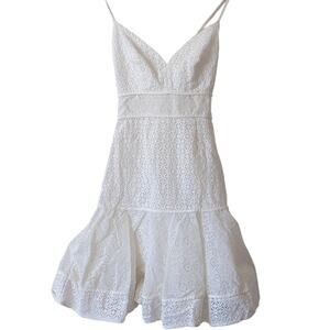 Marchesa Voyage Eyelet Crochet Dress Womens 0 White Sweetheart Neck Sundress‎